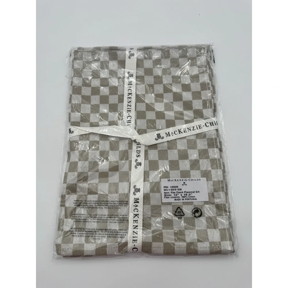 MacKenzie-Childs Flax Check Cotton Placemats – Set of 4 – NEW